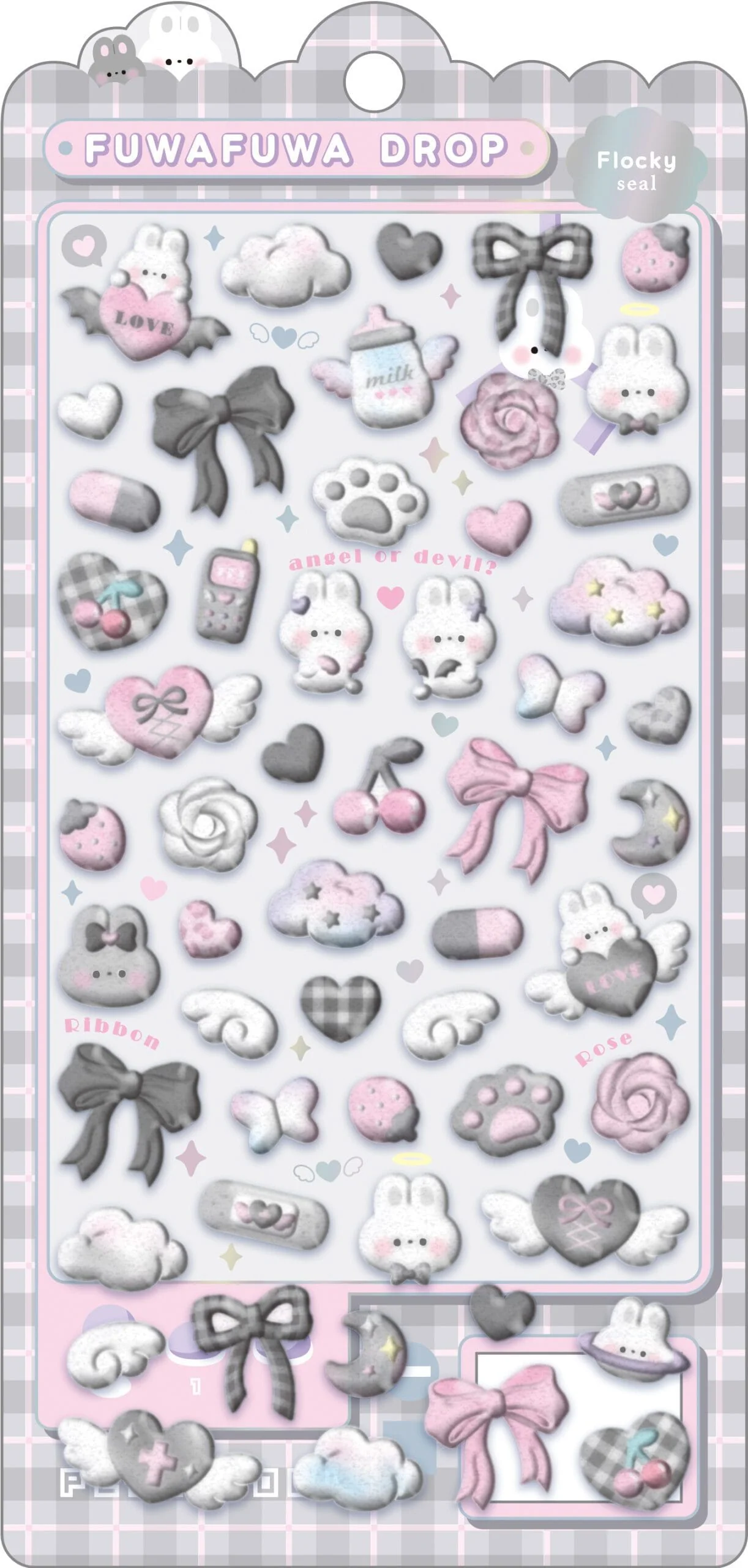 Black & White Fuwafuwa Drop Stickers